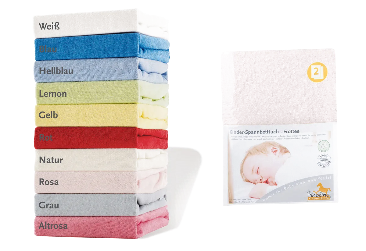 Pinolino Stretchy Sheet for Baby- and Junior beds, 2 pcs., Terry / Pink - image 1